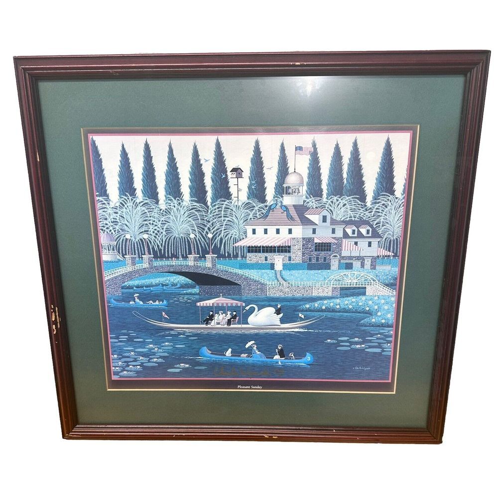Vtg. Painting "PLEASANT SUNDAY " Calendar Print by Charles Wysocki Signed Framed